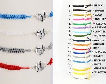 Baseball Softball Bracelet Adjustable Braided Cord 5 to 9 Inches Choice of 19 Colors, Team Packs Too 1017-318