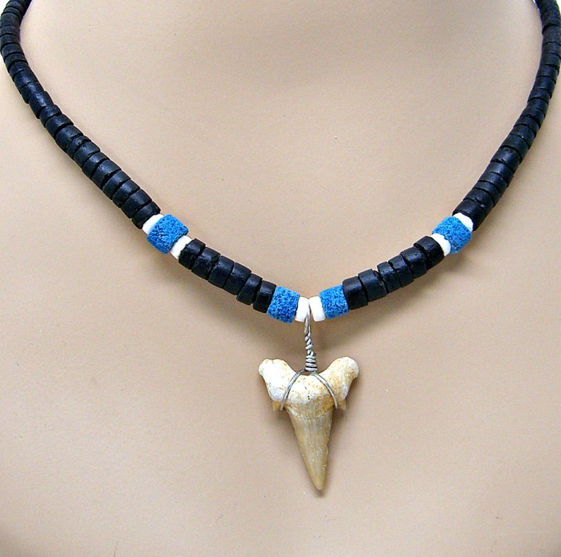 Surfer Tribal Fossil Shark Tooth 18 21 24 Necklace Black Coconut Beads Puka Sea Shell Beach SUP 7068/_67