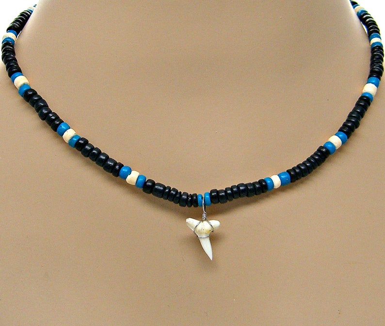 Shark Tooth Necklace 4-5mm Coconut Beads Hawaiian Beach Surfer SUP 18 Inches 7050 W image 1