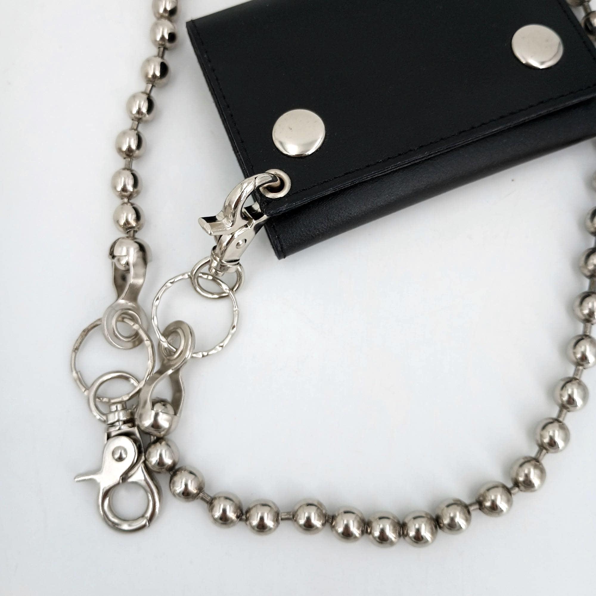 Wallet Chain, DOUBLE CLASP ,18, 24, 30, 36-inches, 9.5mm Ball Bead