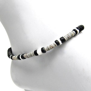 Anklet or Bracelet Black Coconut, Heishi and Puka Shell Beads Hawaiian Surfer SUP 5209 6267 image 5