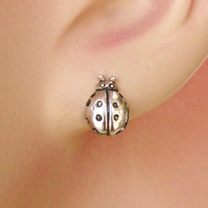 Lady Bug Earrings Sterling Silver Tiny Minimal Insect Pierced Ear Studs 3472