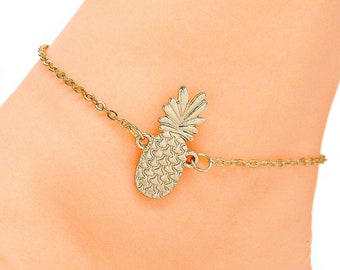 Anklet Bracelet Gold Plated Pineapple Adjustable Chain 8" to 10" Friendship Hippie Boho Beach Ankle Bracelet 5003