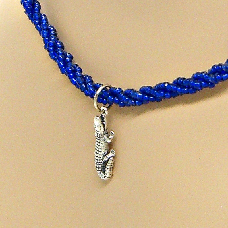 Gator Sterling Silver Necklace Braided Seed Beads Beaded Multi Strand 18 Inches Florida Colors 1842GN