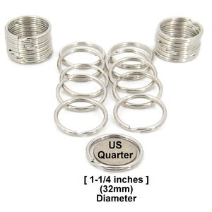 Split Key Rings 1-1/4 inch (32mm) Diameter Hardened and Tempered Steel Nickel Plated 25 Piece Lot