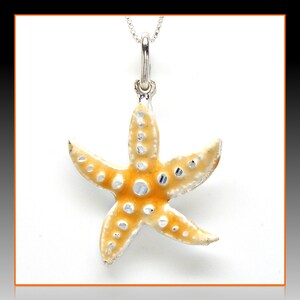 Starfish Sterling Silver Hand Enameled Sea Shell Pendant Charm or Necklace, Beach Jewelry  2119