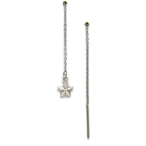 Star Sterling Silver Ear Threads Threader Earrings Pair 4.25&quot; Adjustable Length Celestial 1768ET