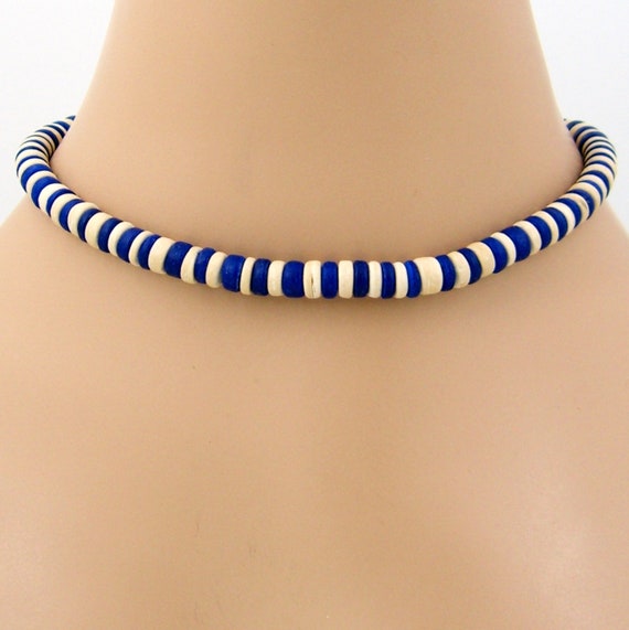 16 Surfer Choker Necklace 8mm Dia. Blue White Coconut Beads SUP Hawaiian Beach Jewelry 7036 Etsy