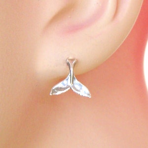 Earrings Whale Tail Sterling Silver Minimal Sea Life Beach Pierced Tiny Ear Studs 3495