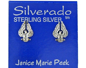 Eagle Fire Bird Racing Symbol Earrings Sterling Silver Biker Mason Tiny Minimal Ear Studs 3504