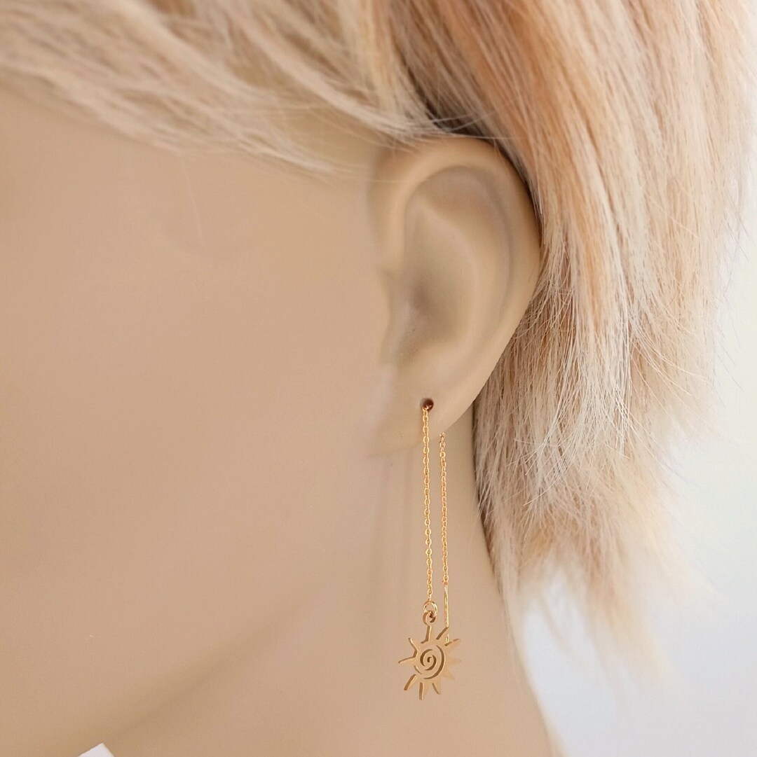 330 Threader Spiral Sunburst Ear Threads Threader Earrings Pair Stainless Steel Gold ...