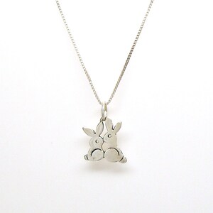 Two Bunny Rabbits Sterling Silver Tiny Charm Pendant or Necklace 1997