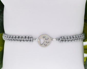 Paw Print Bracelet, Adjustable Macrame Cord, 5 to 9 Inches, Choice of 19 Colors, 1017-17