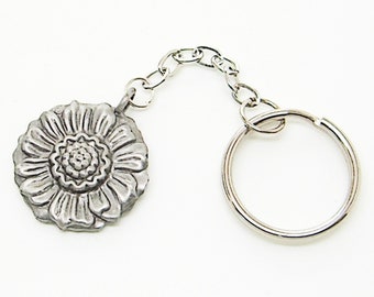 Key Chain Pewter Flower Metal Key Ring 8269