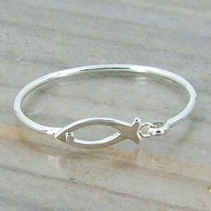 Bangle Bracelet Christian Fish Child Size Silver Tone Hinged Religious ABC-CF-1