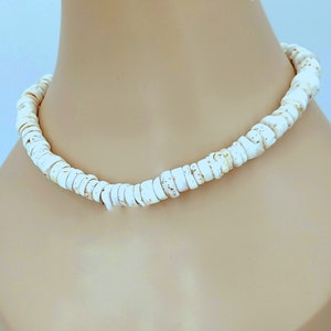Large Puka Shell Necklace Chunky 12-14mm Real Sea Tumbled Round Hawaiian Natural Shell Beach Vintage, Surfer Necklace, SUP 18 Inches PSN-3