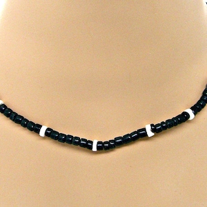 Surfer Beaded Necklace 4-5mm Diameter Puka Seashell and Black Coconut Beads, Beach Jewelry Choice of 18, 21, 24-inch lengths