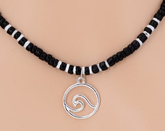Ocean Wave Necklace Coconut, Puka Sea Shell Beads 19, 22, 25 Inches Surfer Beach Sea Shell Jewelry 7035-41