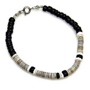 Anklet or Bracelet Black Coconut, Heishi and Puka Shell Beads Hawaiian Surfer SUP 5209 6267 6267 7.5" Bracelet