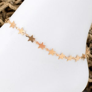Anklet Gold Plated Star Chain Ankle Bracelet 9, 10, 11, 12 Inches OBX Sarah 1030A