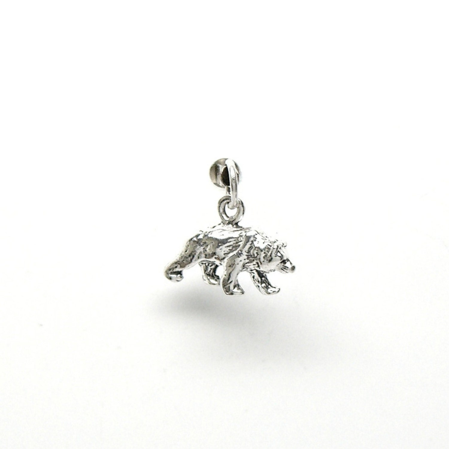 Small Sterling Silver tiny 3D Bear miniature charm 