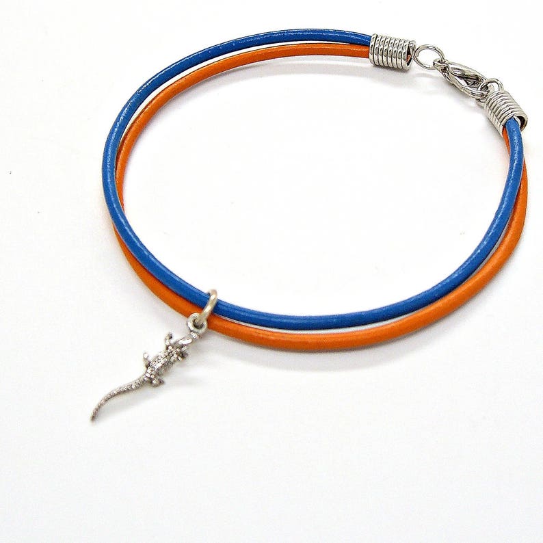 Leather Bracelet or Anklet Gator Alligator Sterling Silver School Team Colors Animal Jewelry Pendant Charm 1807