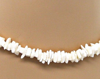 Puka Seashell Necklace or Choker White Square Cut Chip