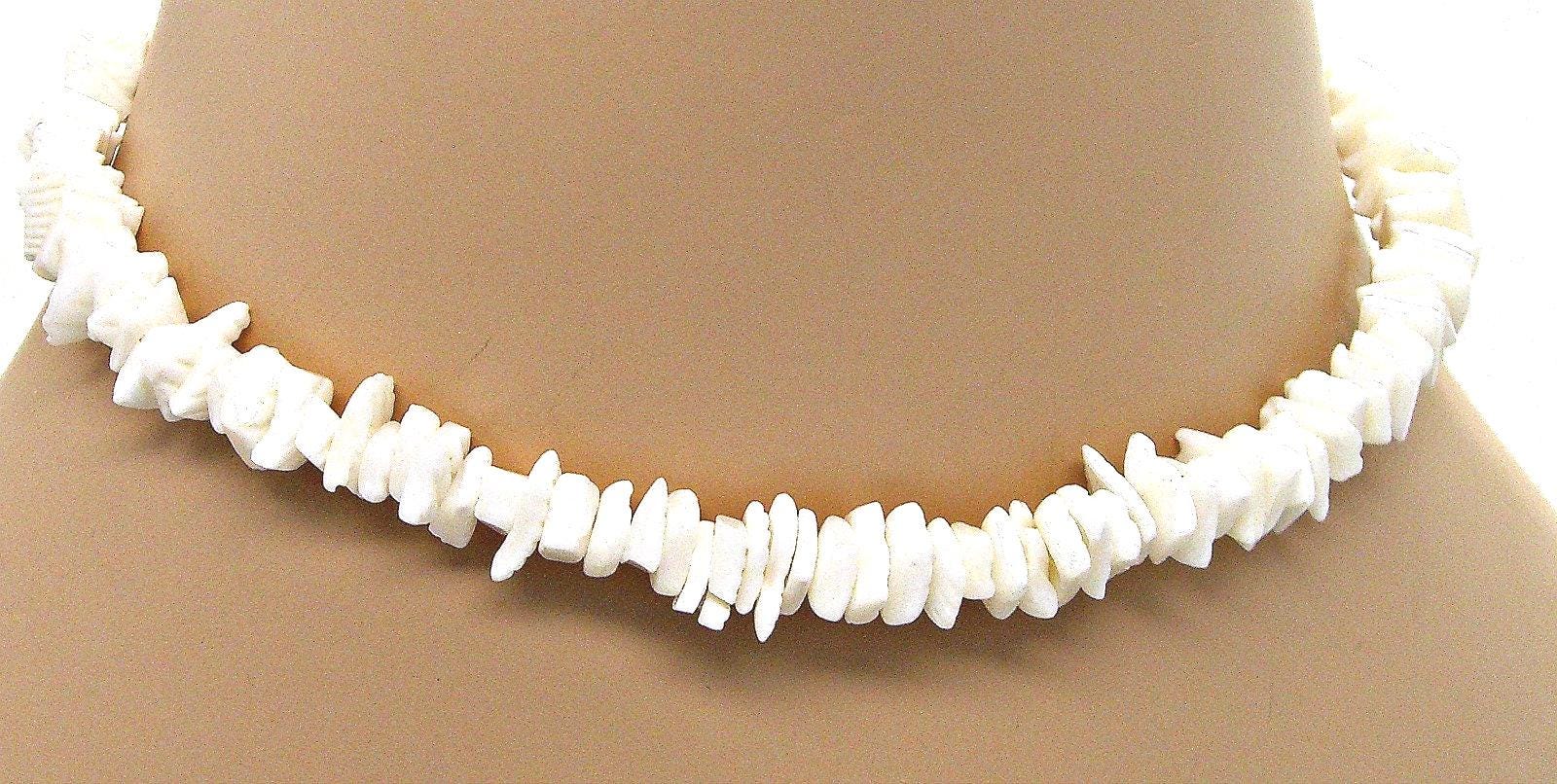 Puka Seashell Necklace or Choker White Square Cut Chip