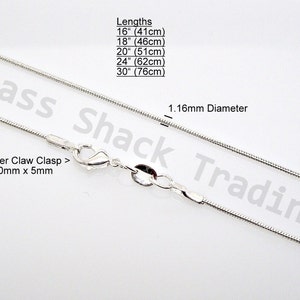 16, 18, 20, 24 or 30 Inch Silver Plated Snake Chain Necklace, Add Pendant or Charm 1mm Style 632 image 1