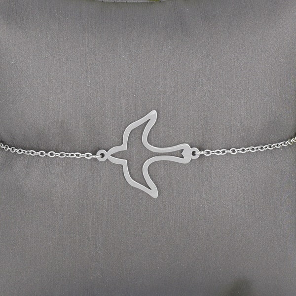 Dove Charm Bracelet Adjustable Cable Chain 6.5" - 8" Silver Tone Religious Faith 6013B