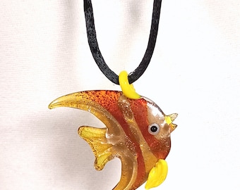 Tropical Fish Lampwork Glass Pendant Necklace Satin Cord or Snake Chain