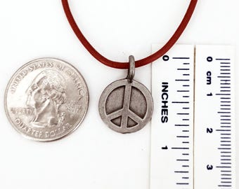 Pewter Peace Sign Leather Necklace, 22 Color Choices 9008-p-peace