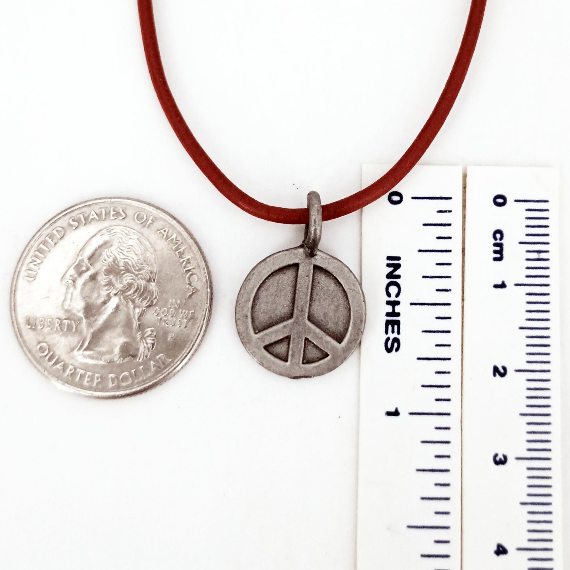Pewter Peace Sign Leather Necklace, 22 Color Choices 9008-p-peace