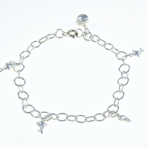 Bracelet Sterling Silver 4 Dolphin Charms Round Link 7 inches Beach 3314