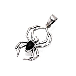 Spider with Faux Onyx Body Sterling Silver Charm Pendant or Necklace 1869