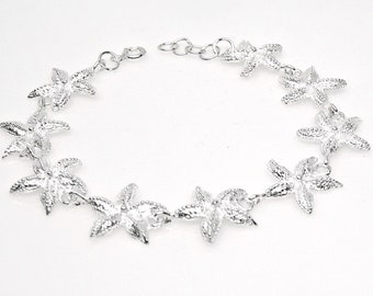 Starfish Charm Link Bracelet Sterling Silver Beach 7.25" to 8" inches 3295