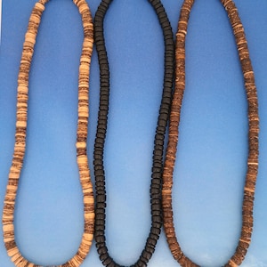 20&quot; Surfer Necklace Black, Brown or Tiger Color 8mm Diameter Coconut Beads SUP Hawaiian Beach Jewelry 7037