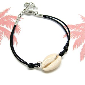 Cowrie Sea Shell Bracelet Adjustable Cord String 7.25 to 9 Inches Sea Shell Beach Boho Choice of Black or Blue 1004-63
