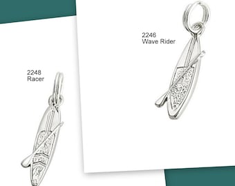 SUP Charm 925 Sterling Silver Jewelry Stand Up Paddle Board Tri Fin Wave Rider or Racer Shape