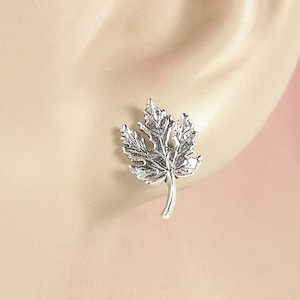 Earrings Maple Tree Leaf Sterling Silver Minimal Autumn, Fall, Post Tiny Ear Studs 3421
