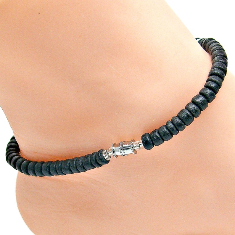 Anklet or Bracelet Black Coconut, Heishi and Puka Shell Beads Hawaiian Surfer SUP 5209 6267 image 4