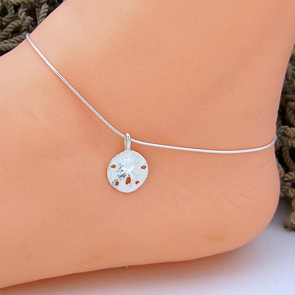 Anklet Sand Dollar 9, 10, 11,12 Inch Sterling Silver Snake Chain Beach Ankle Bracelet  Style 230-2015