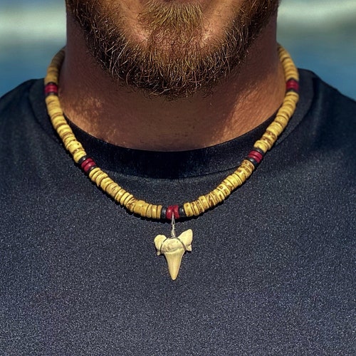 Fossil Shark Tooth Necklace Great Sharks Teeth Coconut Bead Etsy