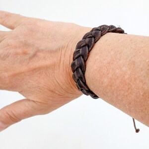 Distressed Braided Leather Bracelet Adjustable Brown Unisex 6281 image 2