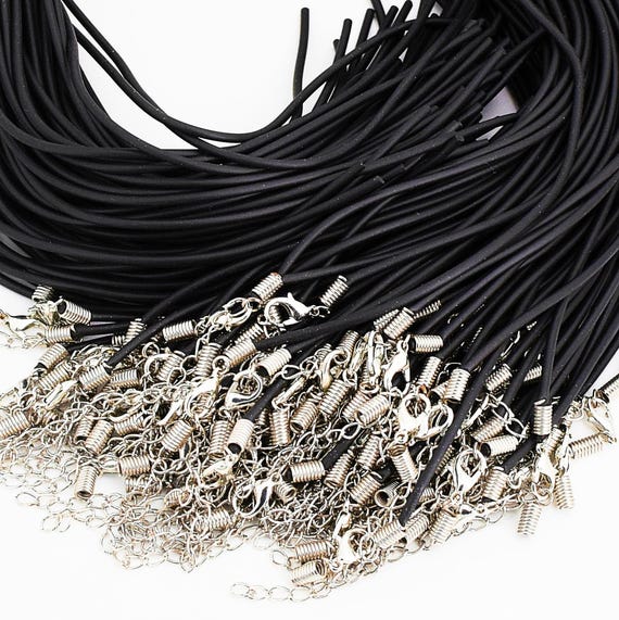Black Silicone Necklace Cord With Clasp, Extender Chain, 21.5