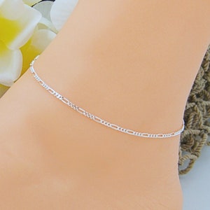 Bracelet Anklet Sterling Silver Figaro 050 Chain Adjustable 7&quot;- 10&quot; via extender chain 1.8mm Style 284B