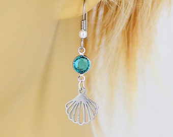 Sea Shell Birthstone Silver Earrings Jewelry Ear Wires with Pearl 300SPEW-40CN