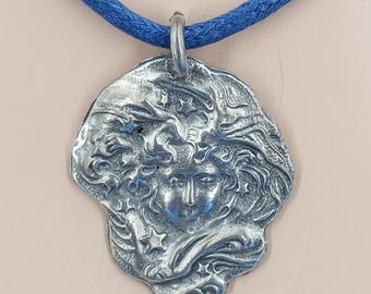 Celestial Art Nouveau Star Goddess Pendant Necklace, Adjustable Slide Cord, 9001-78