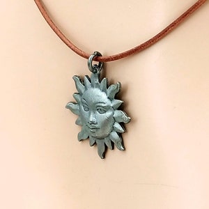 Sun Face Leather Necklace Jewelry Pendant Charm Choice of Length and Color 9008-79