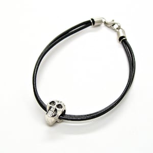 Leather Bracelet or Anklet Skull Bead Pewter Double Strand Piratecore Jewelry 1008-31